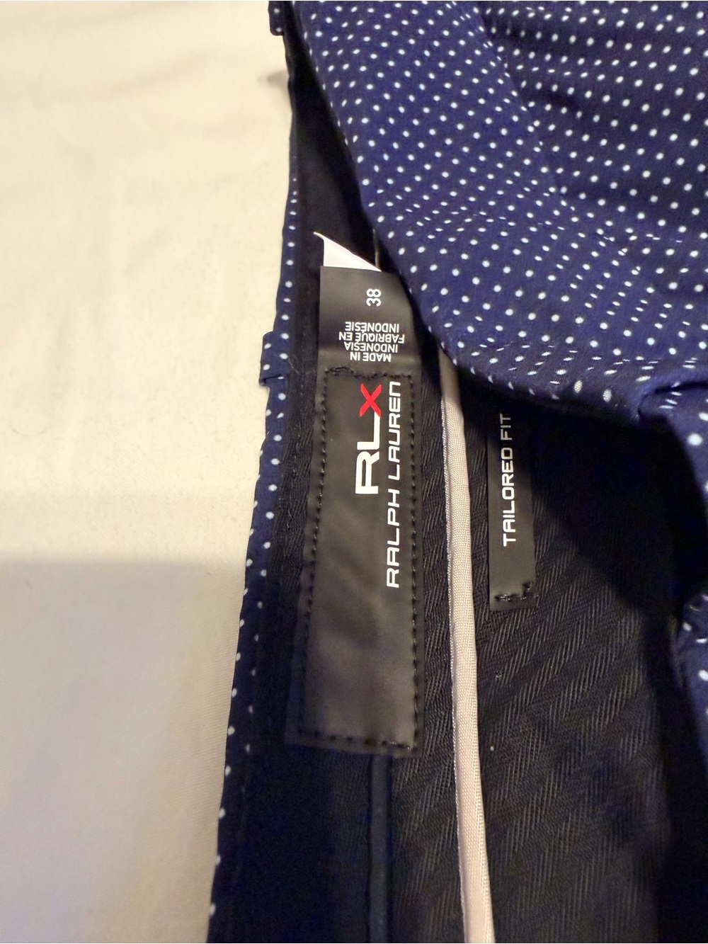 Ralph Lauren RLX Navy and White Polka Dot Tailored Fit Size 38